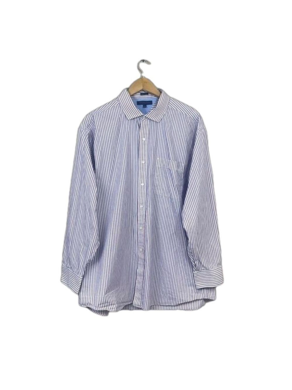 Tommy Hilfiger Long Sleeve Regular Fit Blue Striped Dress shirts Sz 17 1/2 34-35